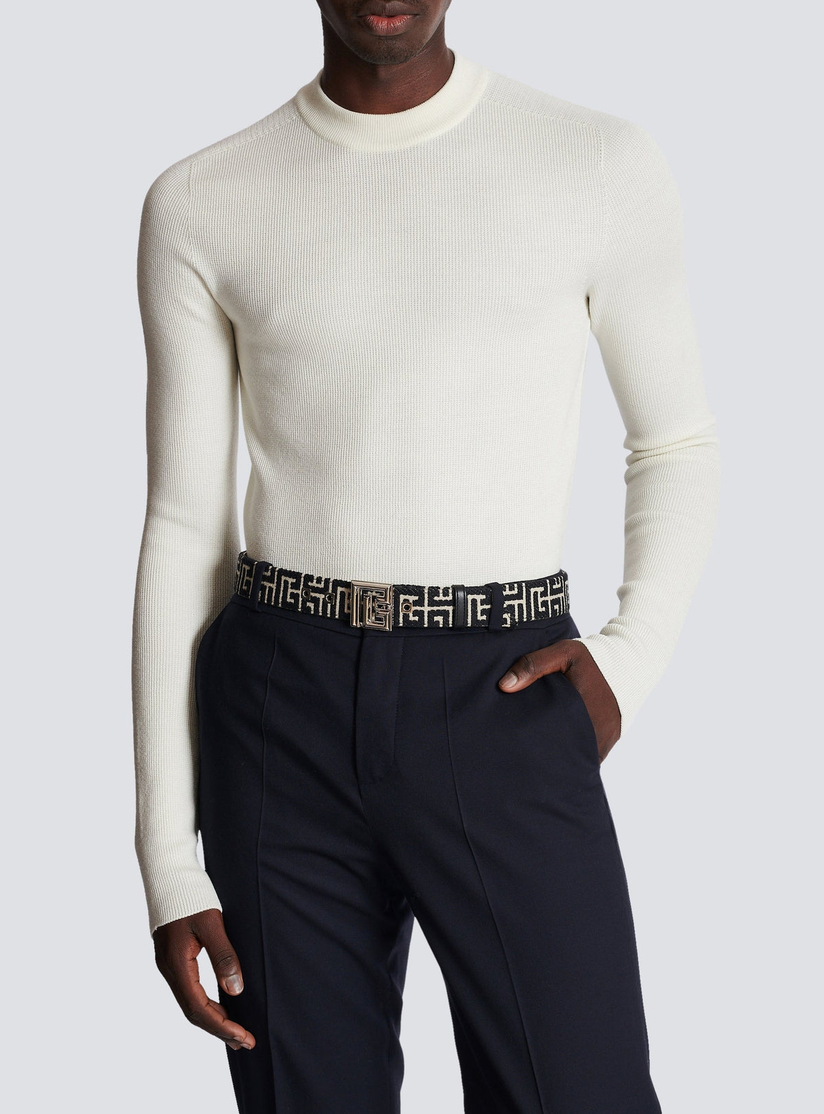 Ceinture PB en jacquard monogramme - Ivoire & Noir