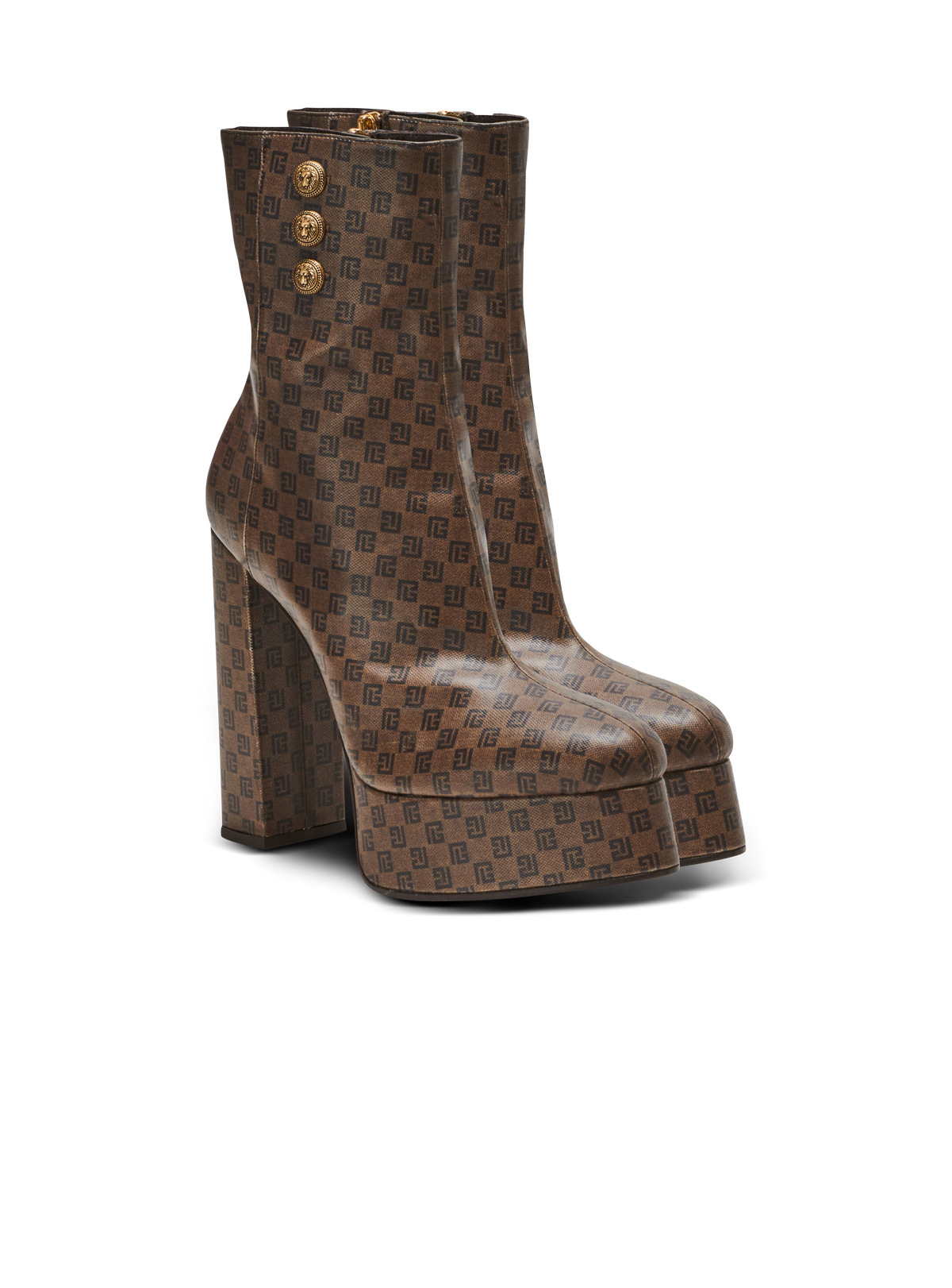 Bottines brune mini monogramme - Marron & Marron Foncé