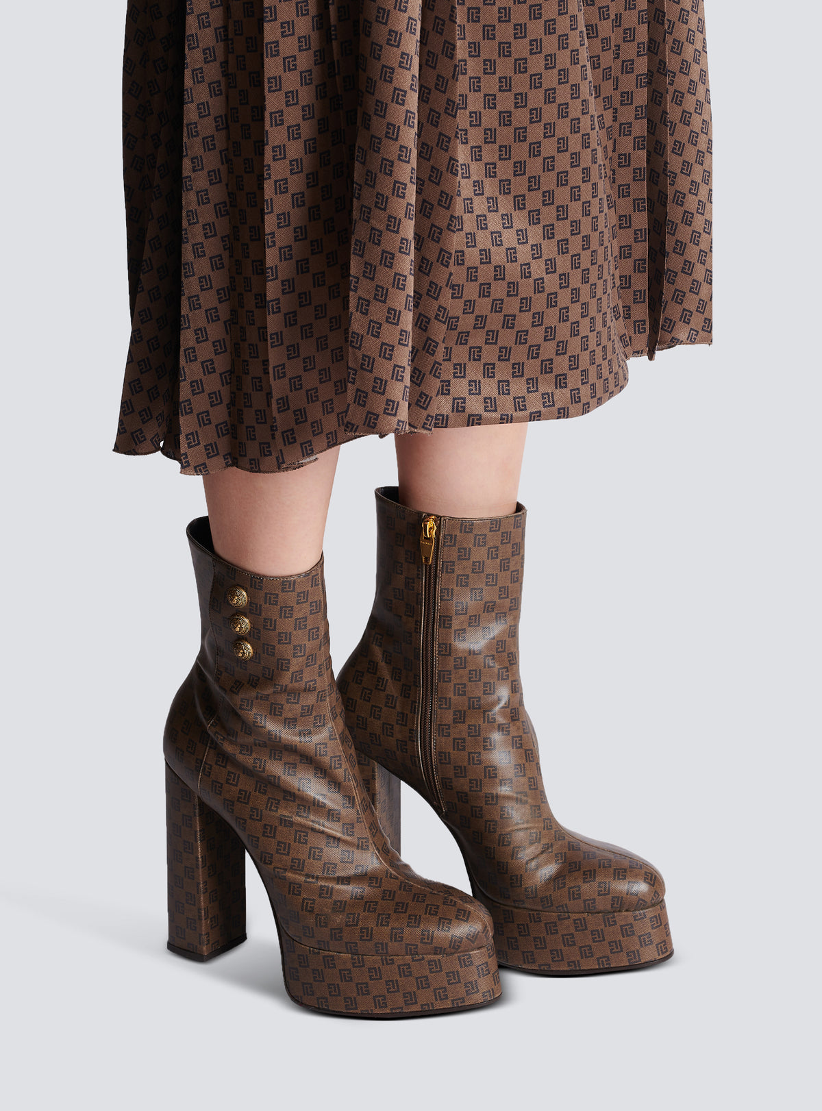 Bottines brune mini monogramme - Marron & Marron Foncé