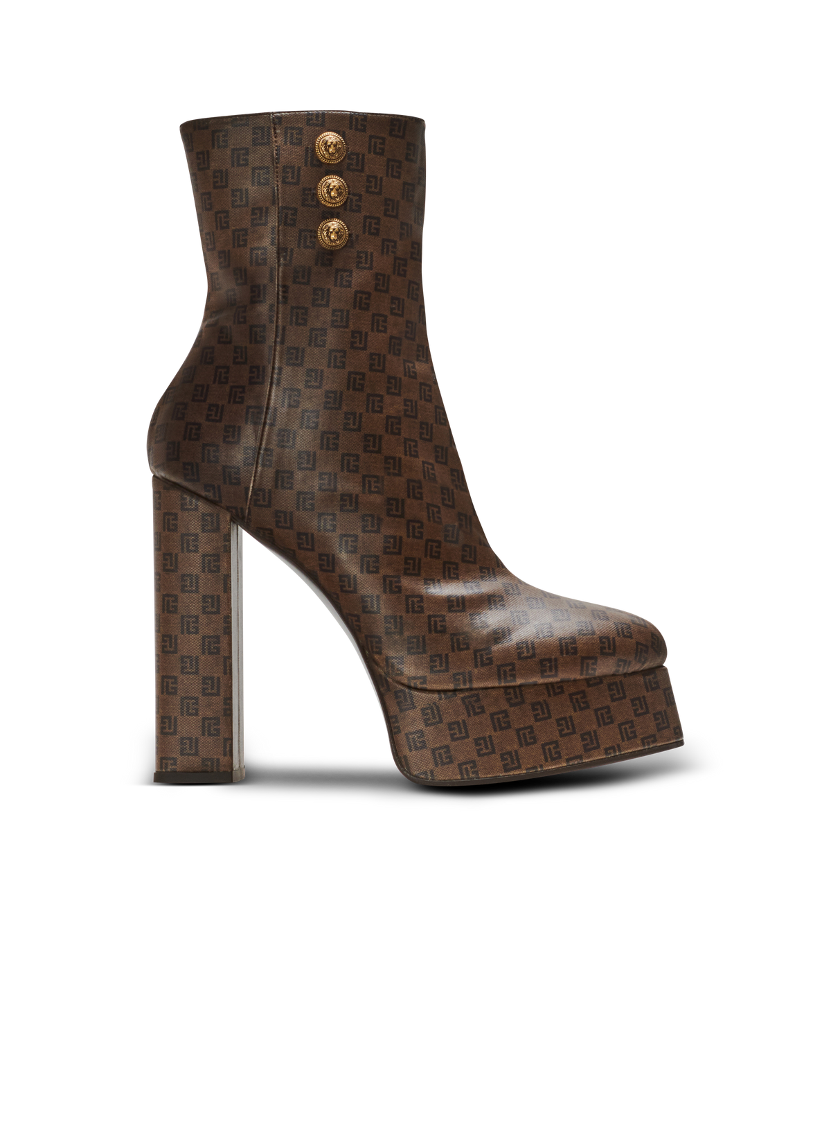 Bottines brune mini monogramme - Marron & Marron Foncé