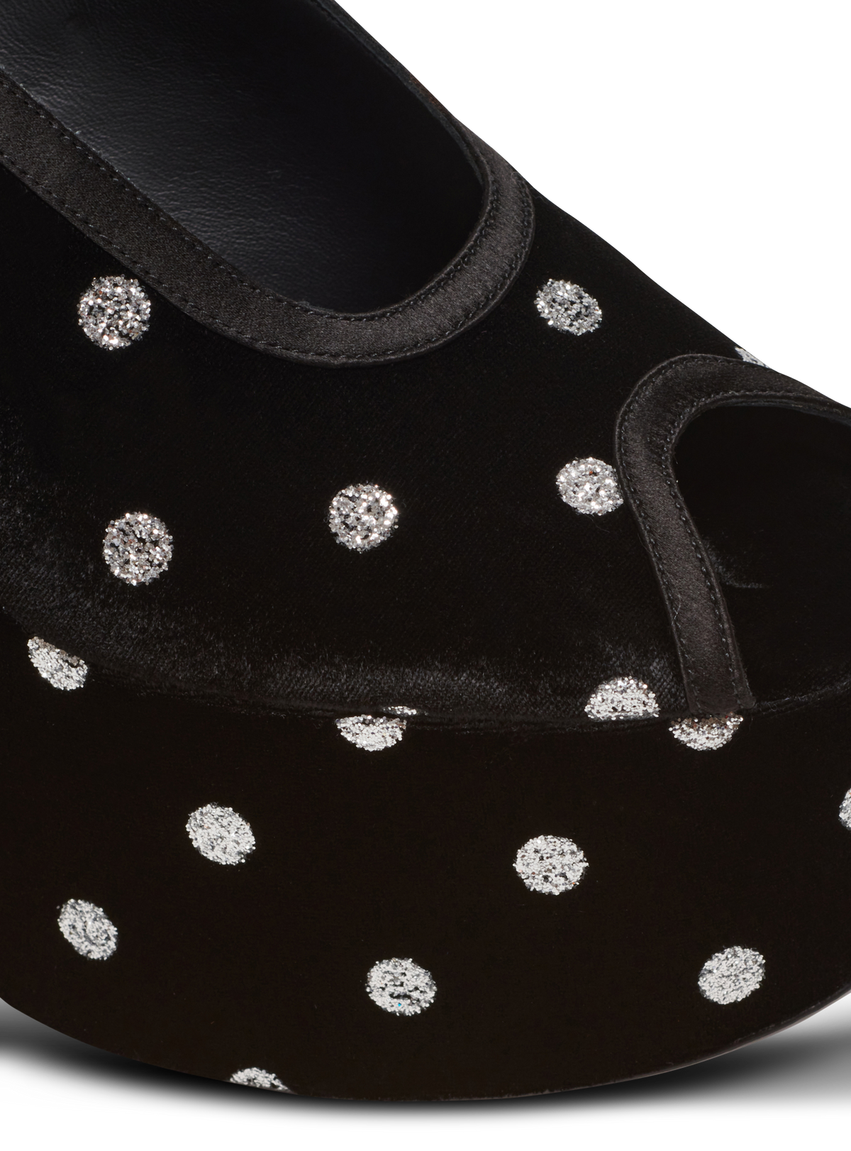 Sandales cam en velours à pois - Noir & Argent