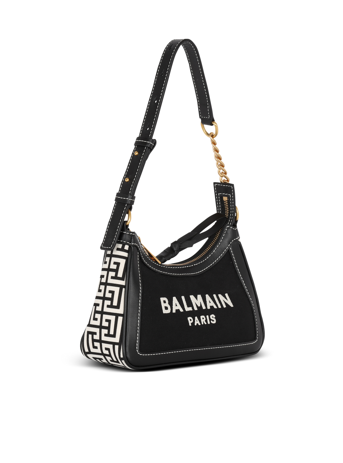Sac à main b-army en toile monogramme et cuir lisse - Ivoire & Noir