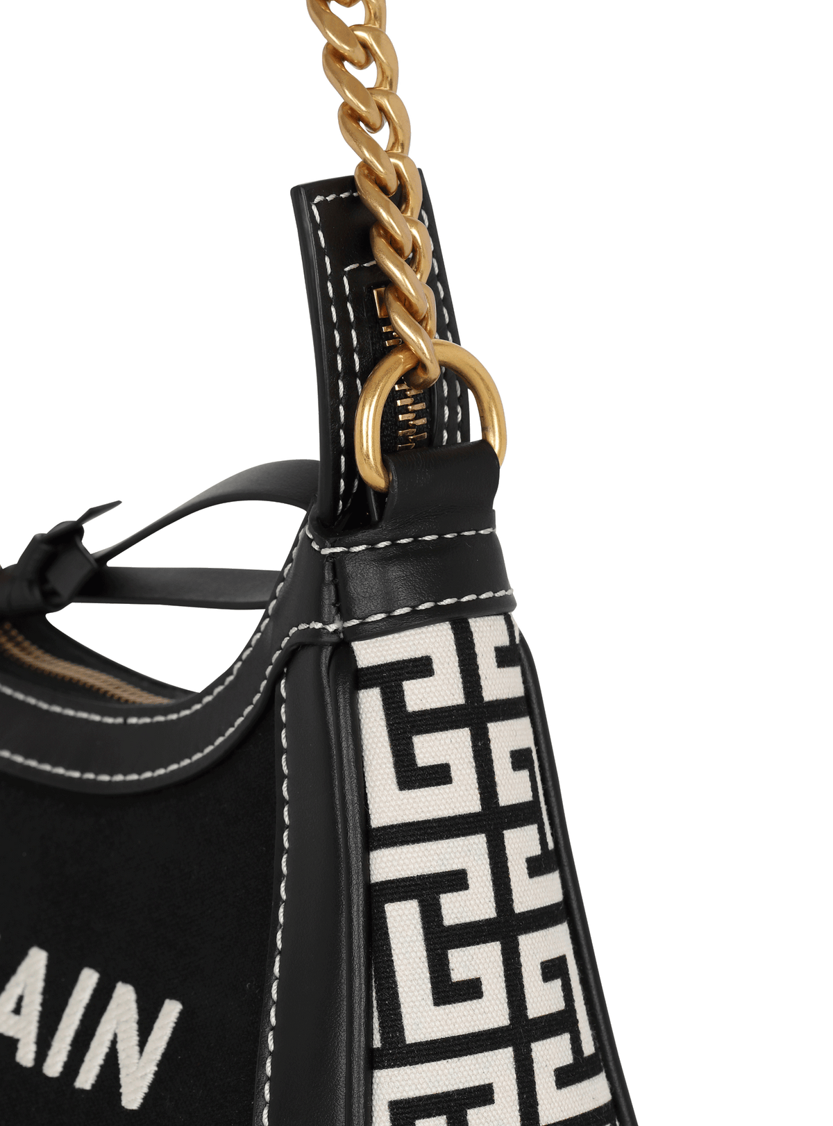 Sac à main b-army en toile monogramme et cuir lisse - Ivoire & Noir