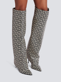 Bottes ariel en cuir monogrammé - Ivoire & Noir