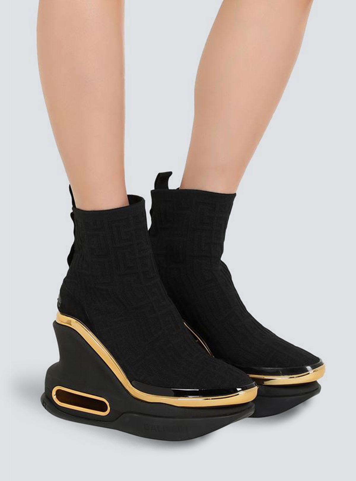 Baskets b-bold compensées en maille monogramme - Noir