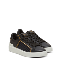 Baskets b-court en cuir et nylon monogramme - Noir & Or