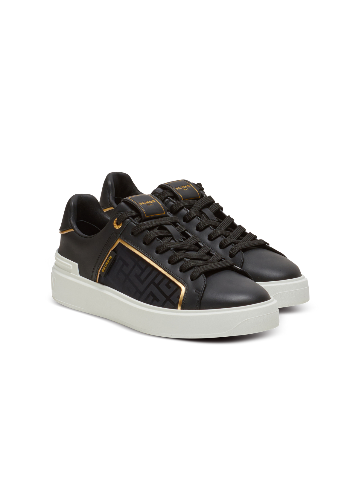 Baskets b-court en cuir et nylon monogramme - Noir & Or