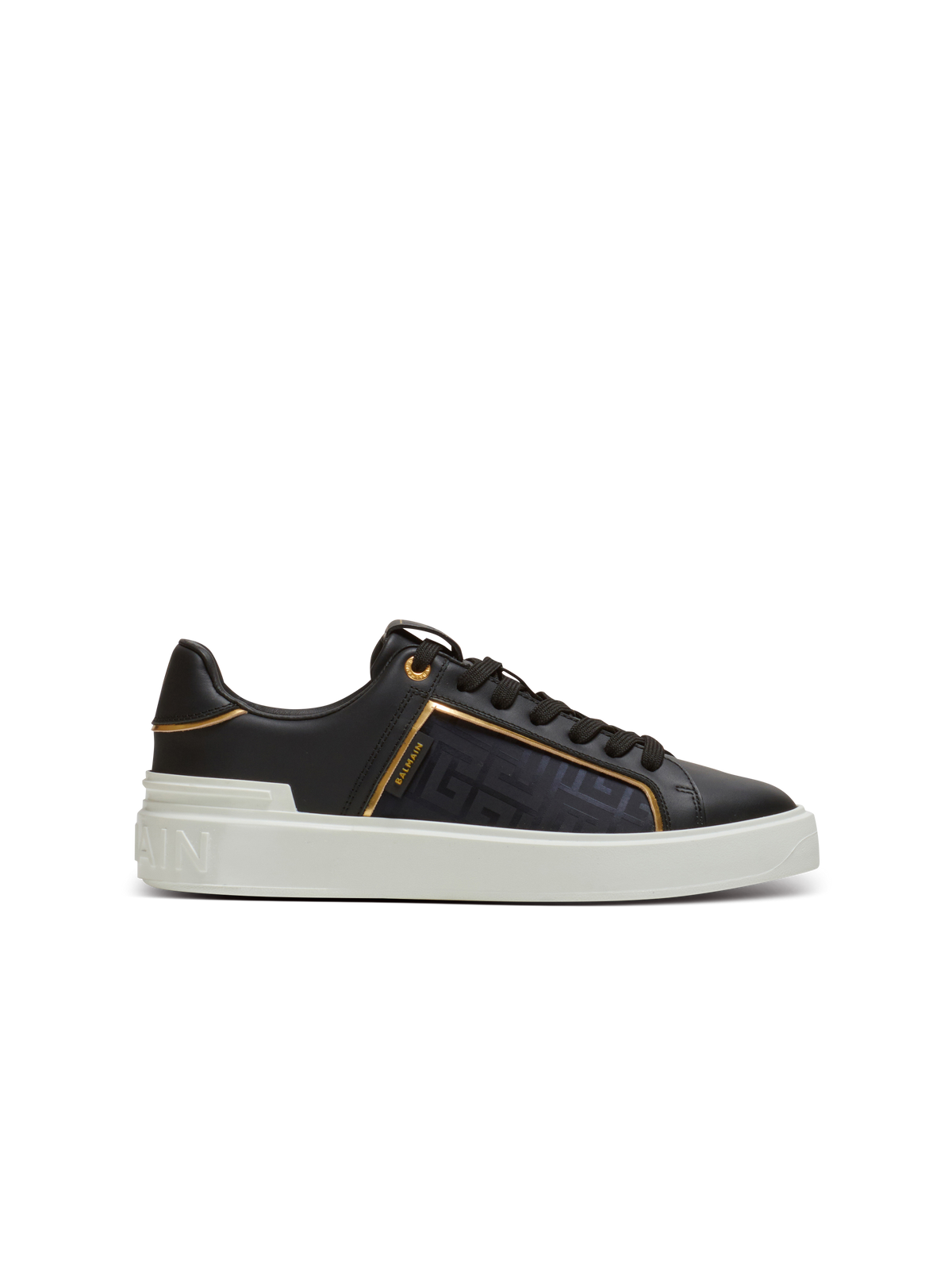 Baskets b-court en cuir et nylon monogramme - Noir & Or