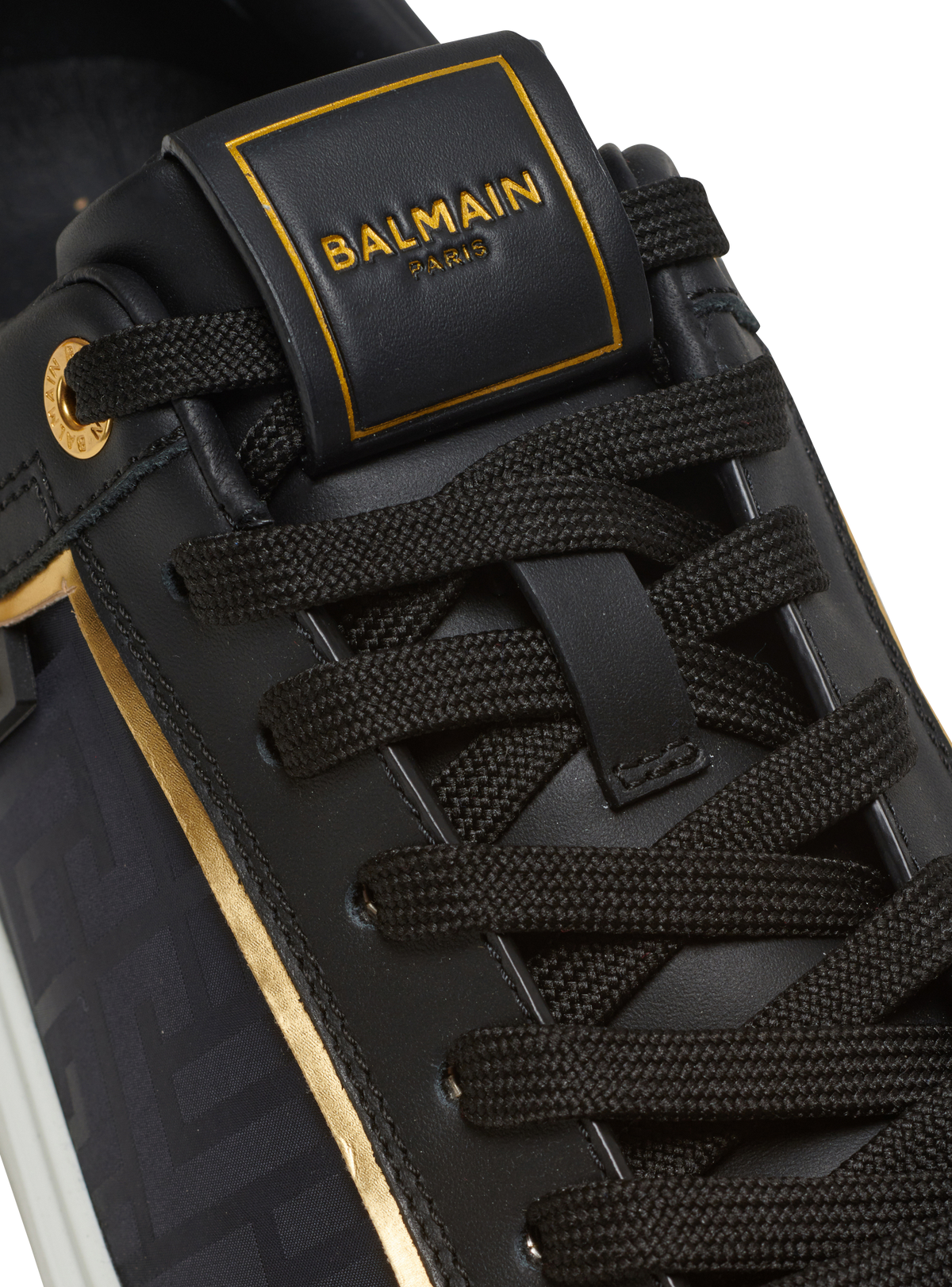 Baskets b-court en cuir et nylon monogramme - Noir & Or