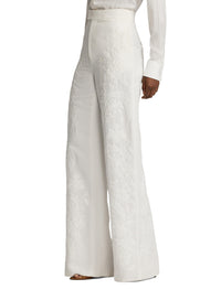Dean embroidered trousers in micro-piqué - Cream