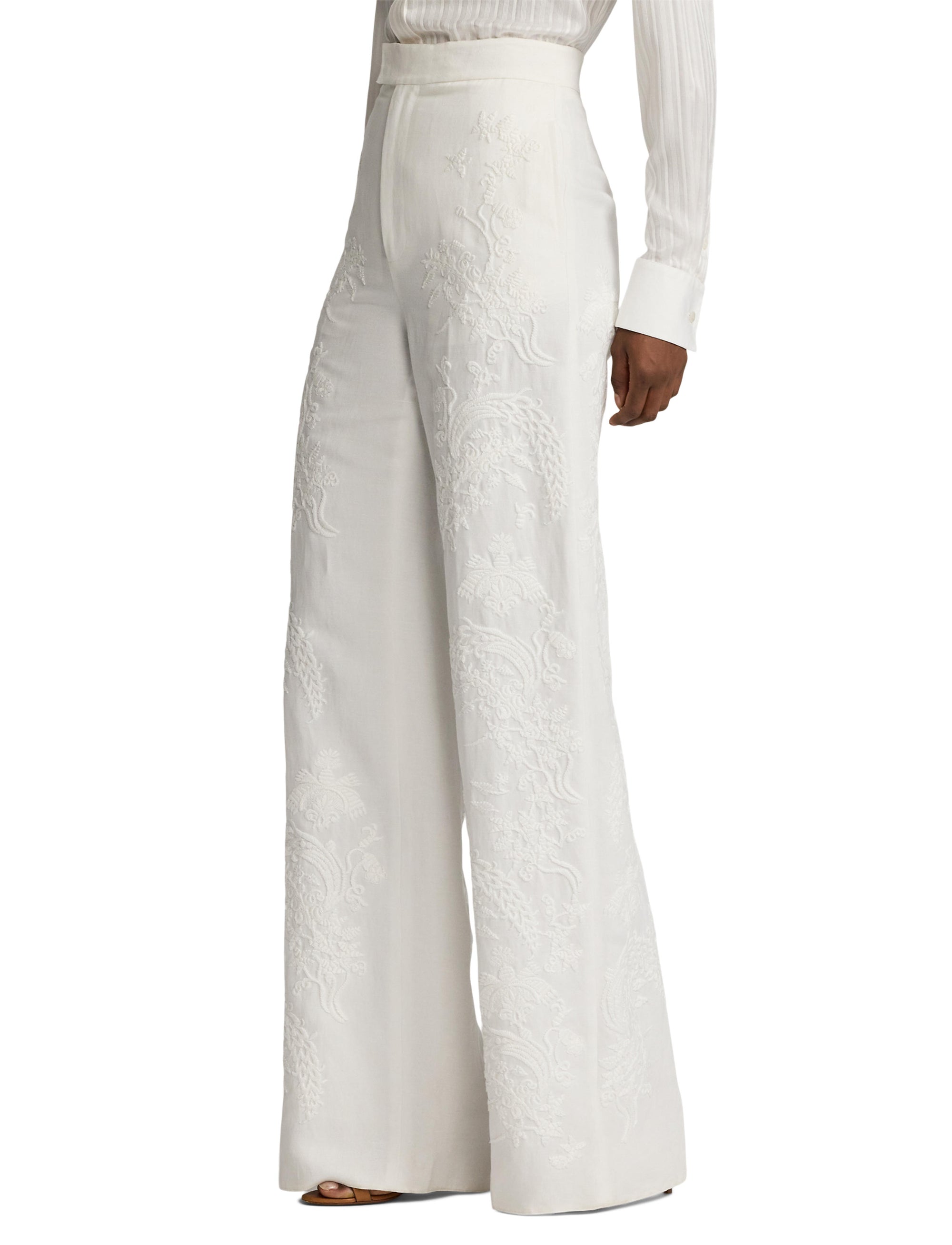 Dean embroidered trousers in micro-piqué - Cream