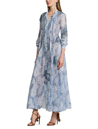 Robe Hannes à motif en gaze de lin et soie mélangé - Blue & Multicolore