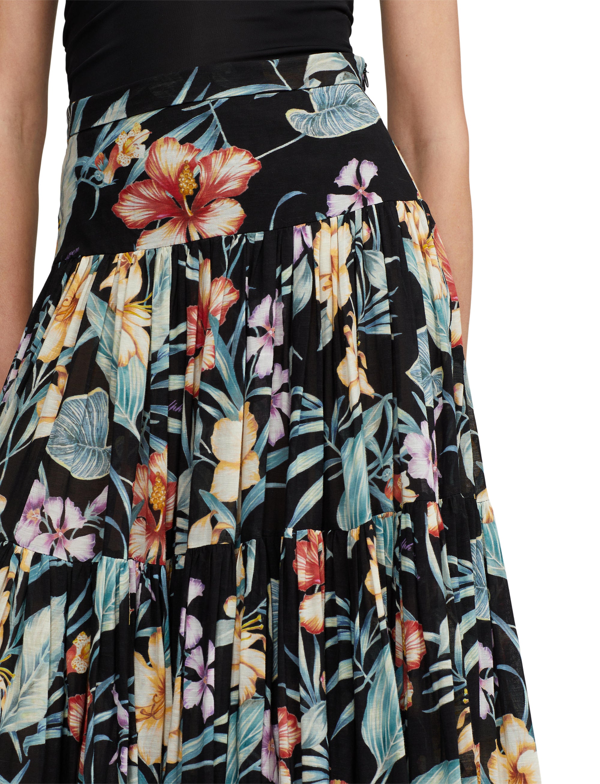 Maxi jupe Sutton à motif voile de lin - Black Multi