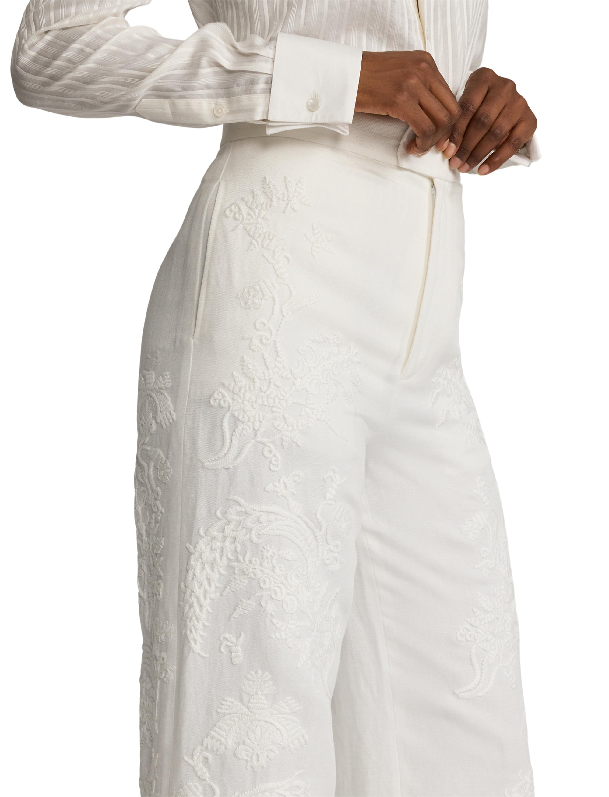 Dean embroidered trousers in micro-piqué - Cream