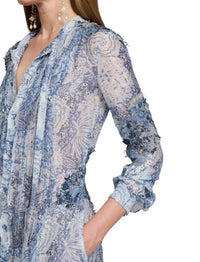 Robe Hannes à motif en gaze de lin et soie mélangé - Blue & Multicolore