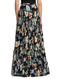 Maxi jupe Sutton à motif voile de lin - Black Multi