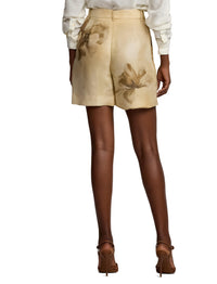 Short Tracy à pinces fleuri en gaze de soie - Tan & Multicolore