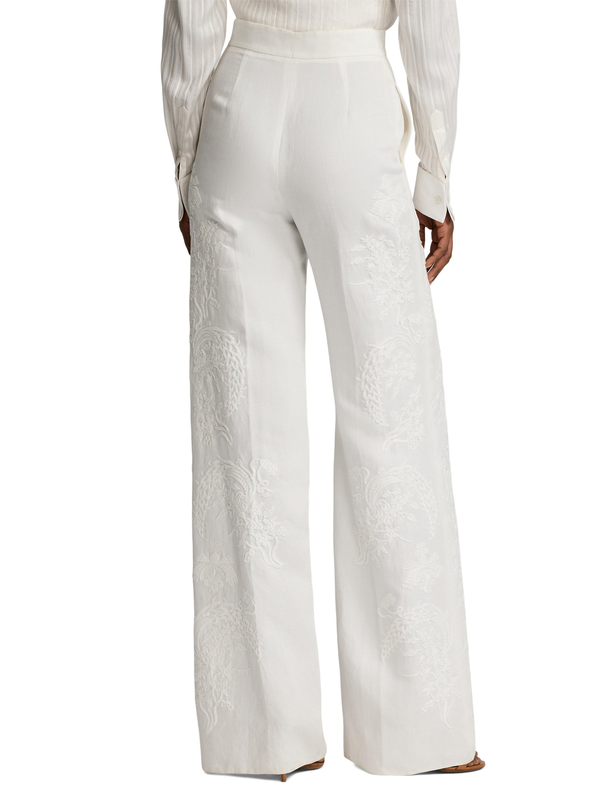 Dean embroidered trousers in micro-piqué - Cream