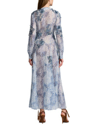Robe Hannes à motif en gaze de lin et soie mélangé - Blue & Multicolore