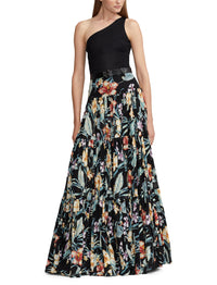 Maxi jupe Sutton à motif voile de lin - Black Multi