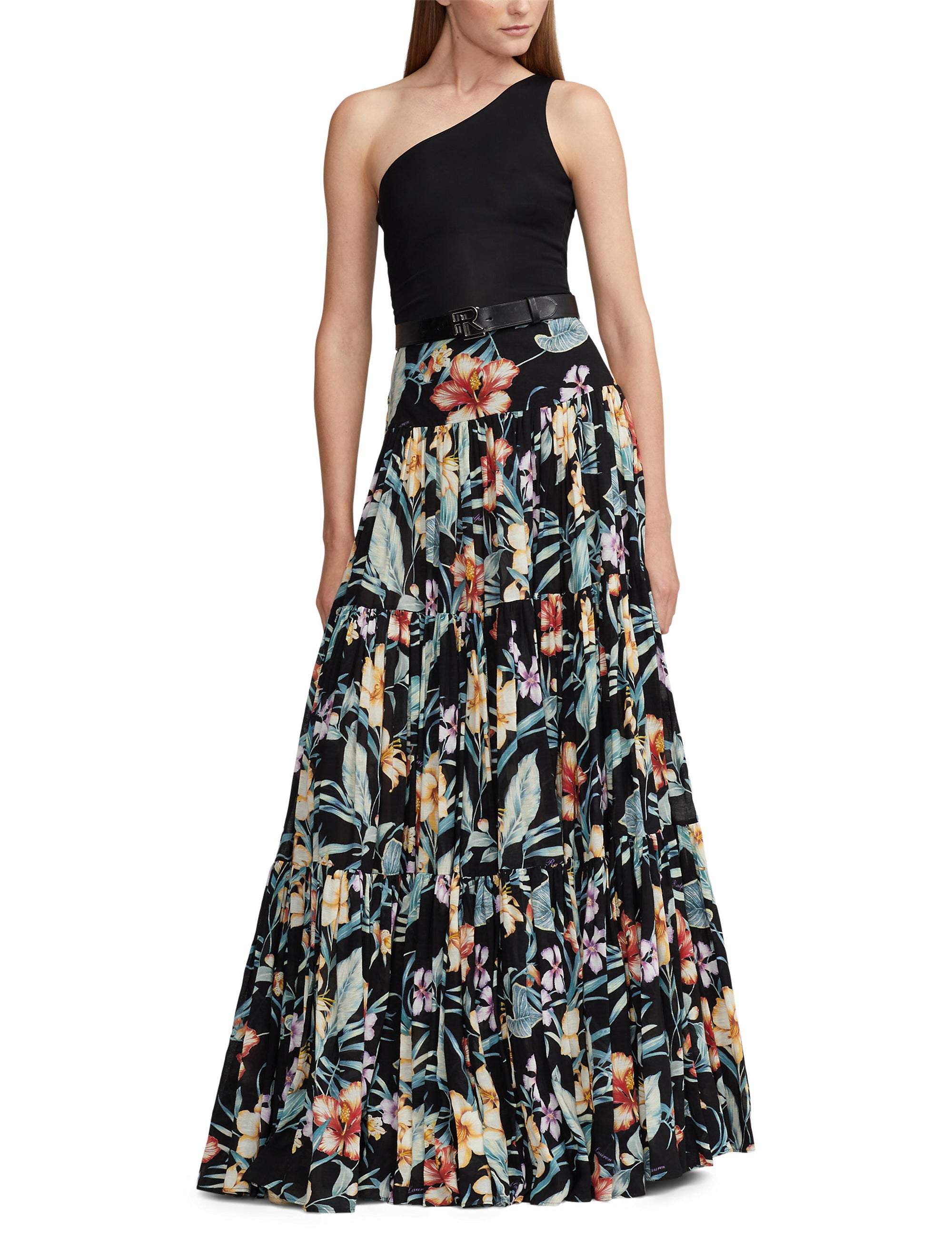 Maxi jupe Sutton à motif voile de lin - Black Multi