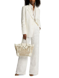 Dean embroidered trousers in micro-piqué - Cream