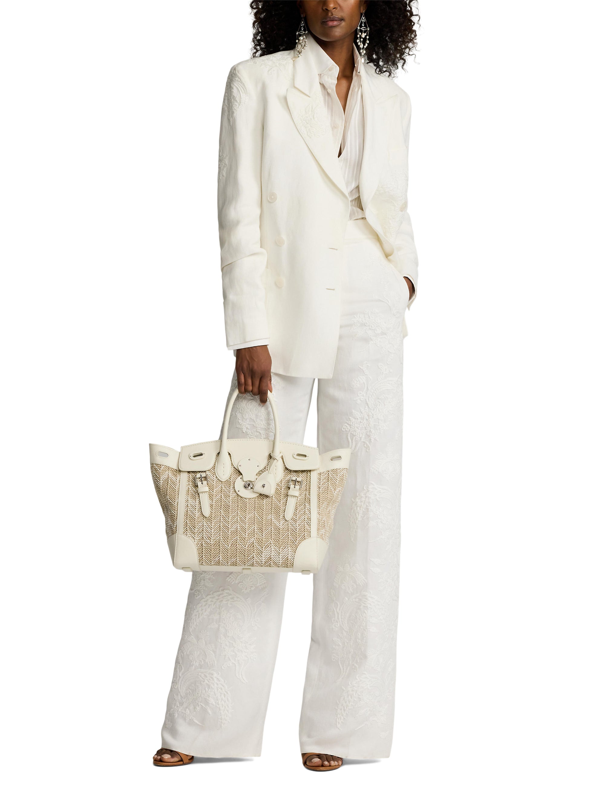 Dean embroidered trousers in micro-piqué - Cream