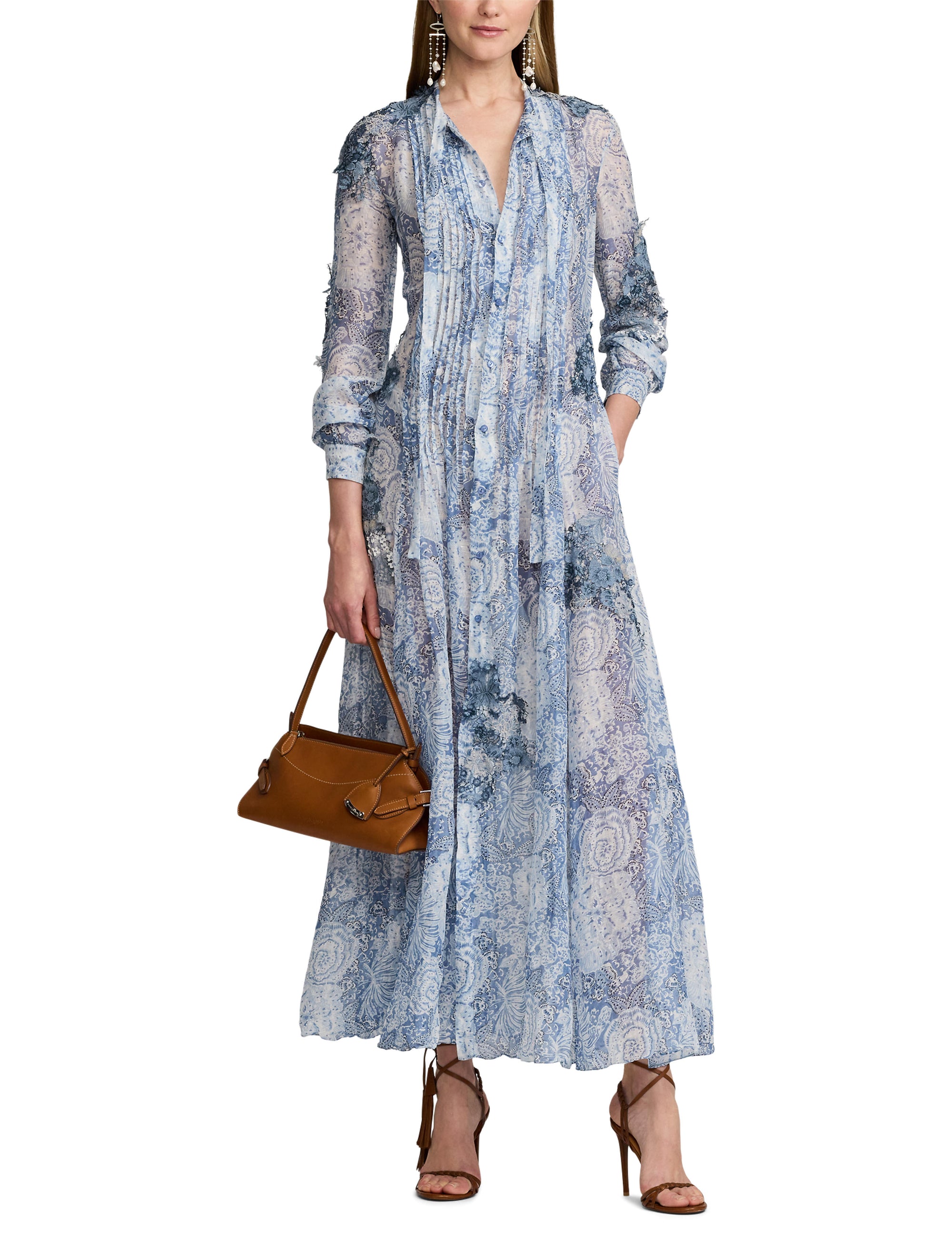 Robe Hannes à motif en gaze de lin et soie mélangé - Blue & Multicolore