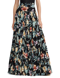 Maxi jupe Sutton à motif voile de lin - Black Multi