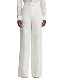Dean embroidered trousers in micro-piqué - Cream