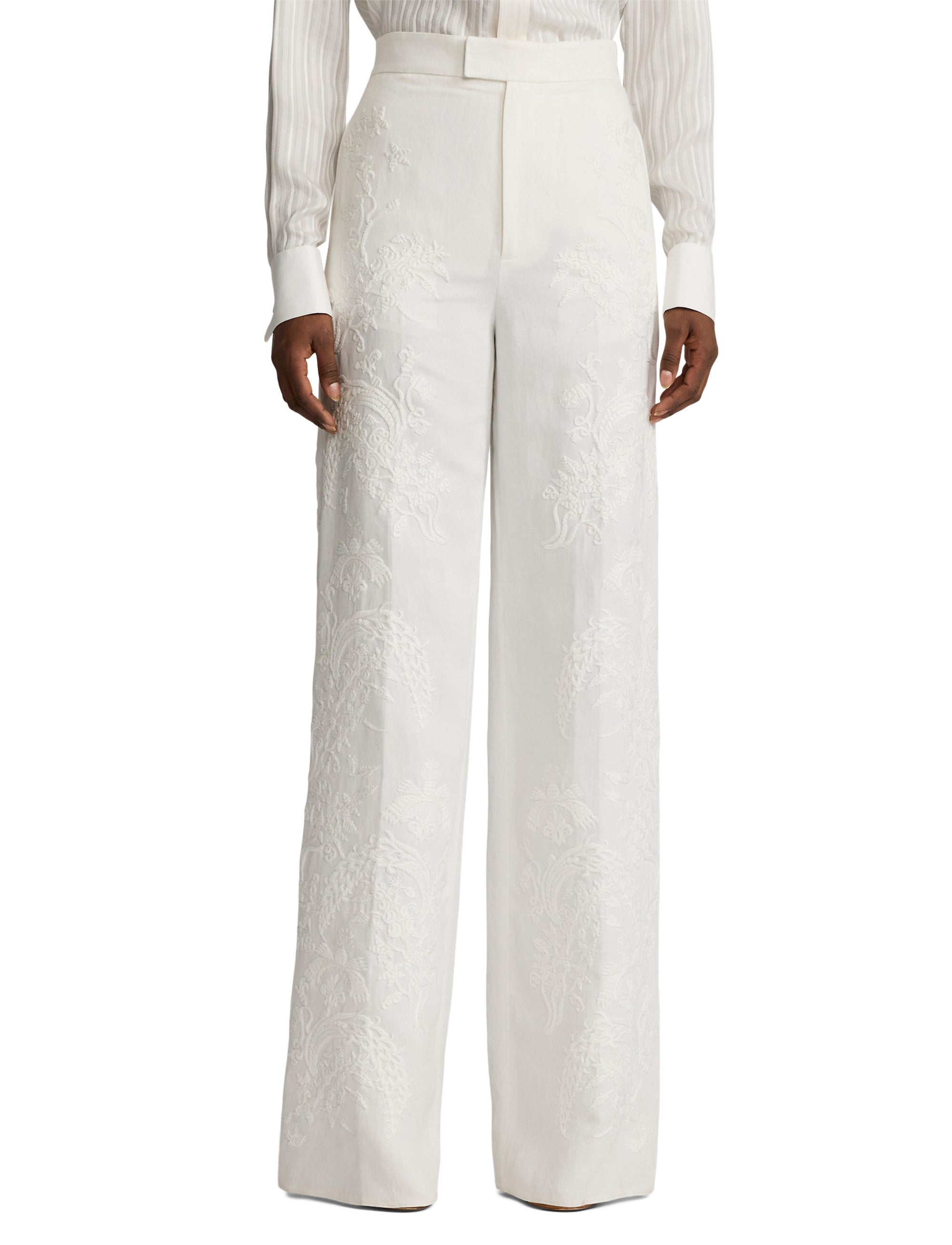 Dean embroidered trousers in micro-piqué - Cream