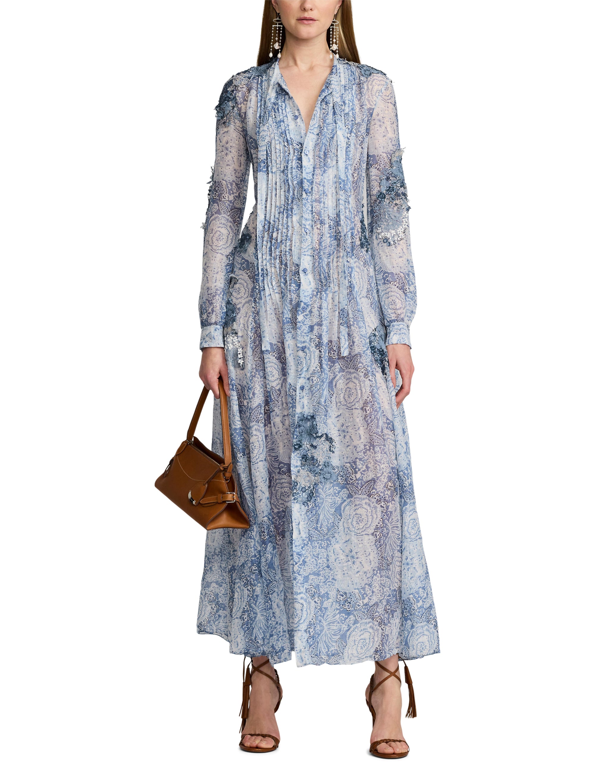 Robe Hannes à motif en gaze de lin et soie mélangé - Blue & Multicolore