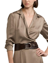 Patinated Welington belt with leather lapels - Vintage Brown