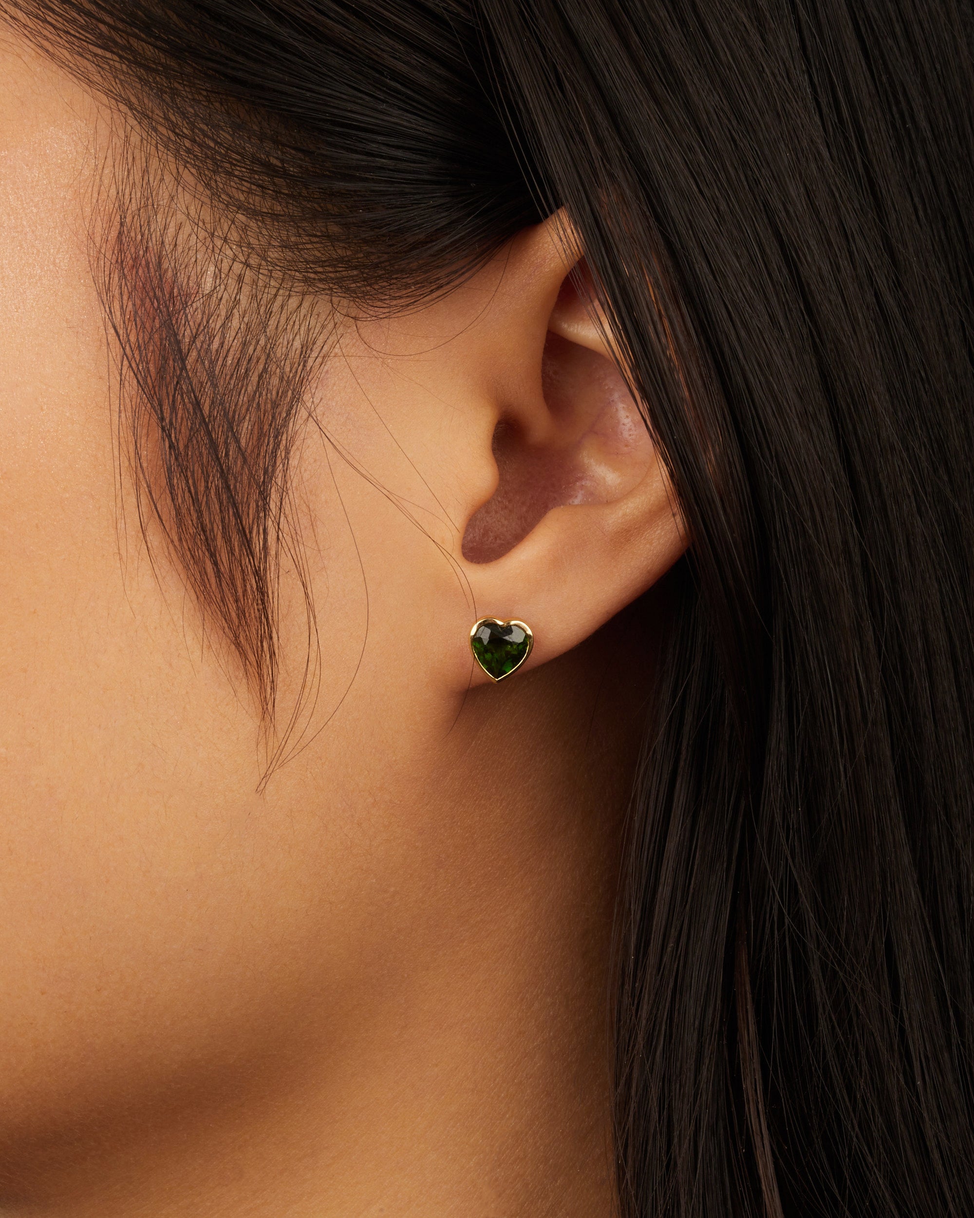 Mono heart earring in yellow gold - Diopside