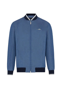 Zipped bomber with linen pockets - Blue