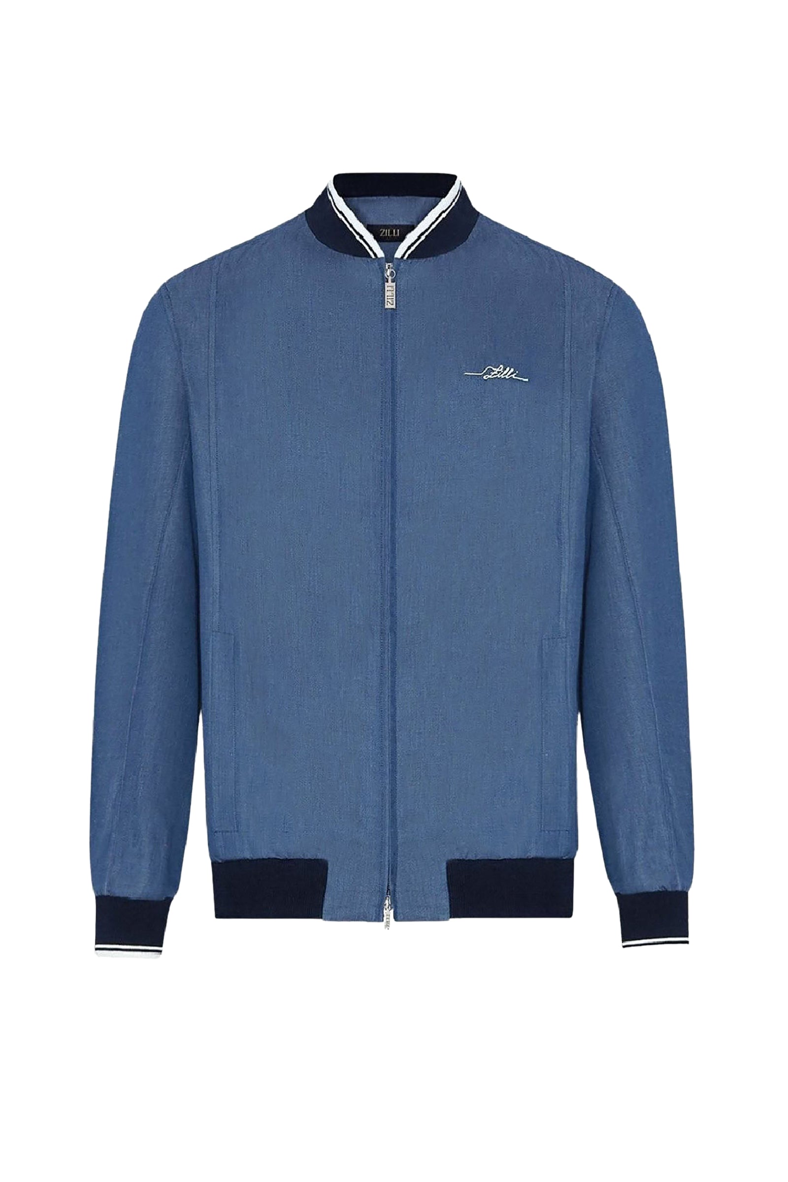 Zipped bomber with linen pockets - Blue