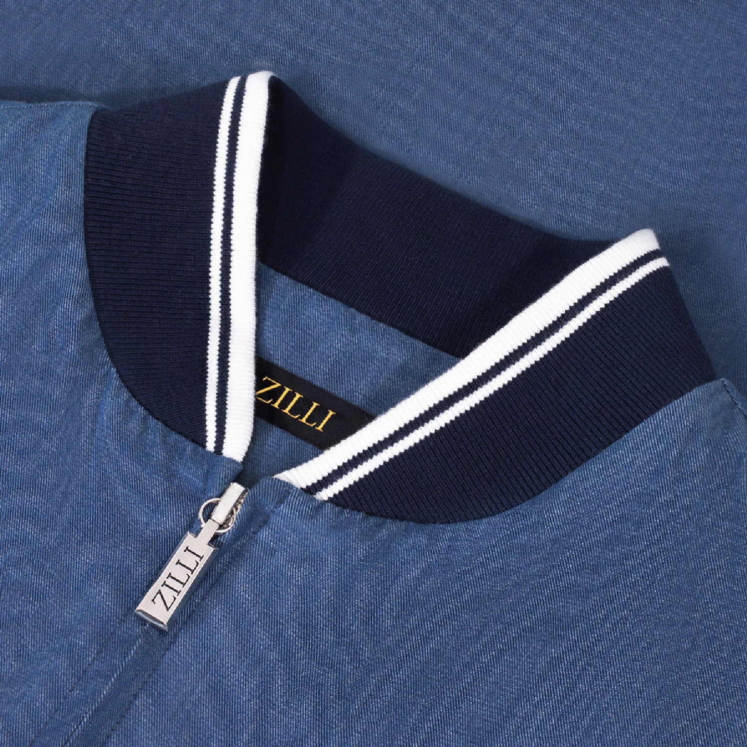 Zipped bomber with linen pockets - Blue