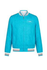Blouson aviateur à bord-côte rayé en lin - Bleu & Blanc