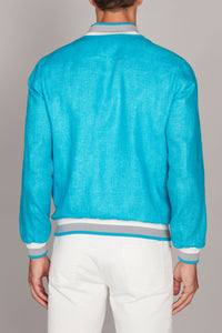 Blouson aviateur à bord-côte rayé en lin - Bleu & Blanc