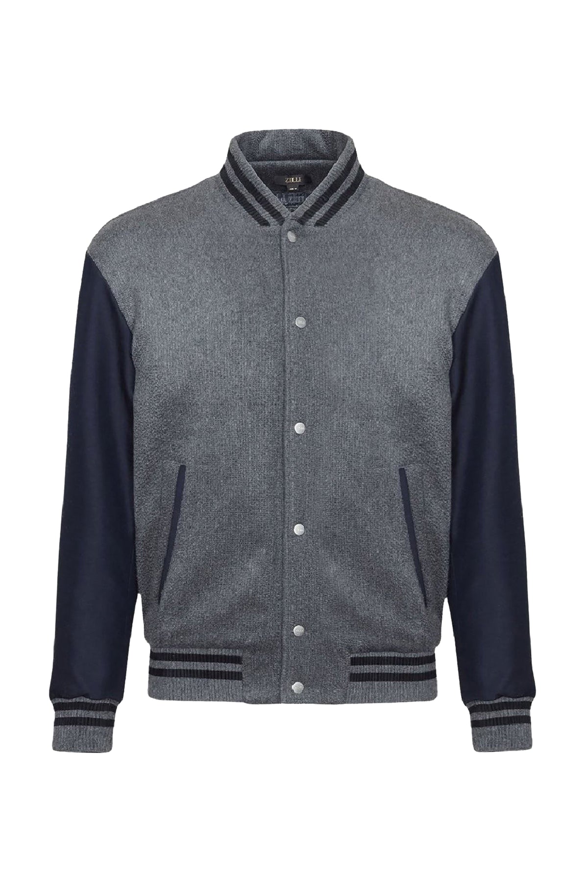 Blouson Teddy en cachemire et soie mélangée - Gris & Bleu