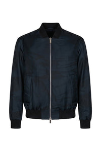 Bomber imprimé à poches en soie - Bleu & Noir