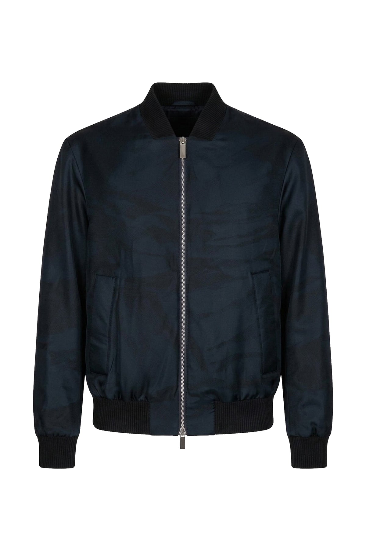 Bomber imprimé à poches en soie - Bleu & Noir