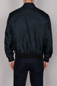 Bomber impirmé à poches en soie - Bleu & Noir