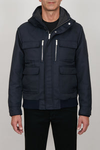 Blouson à capuche en soie mélangée - Bleu & Gris