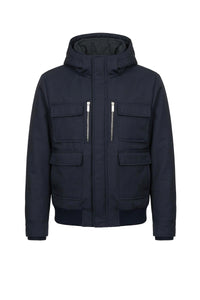 Blouson à capuche en soie mélangée - Bleu & Gris
