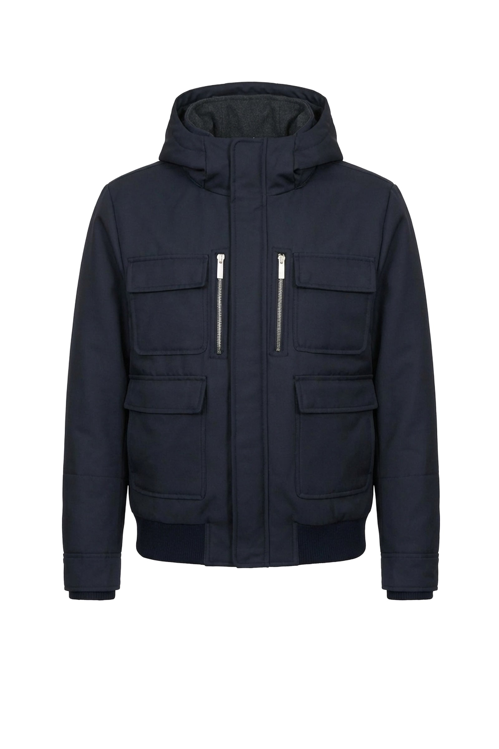 Blouson à capuche en soie mélangée - Bleu & Gris