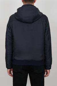 Blouson à capuche en soie mélangée - Bleu & Gris