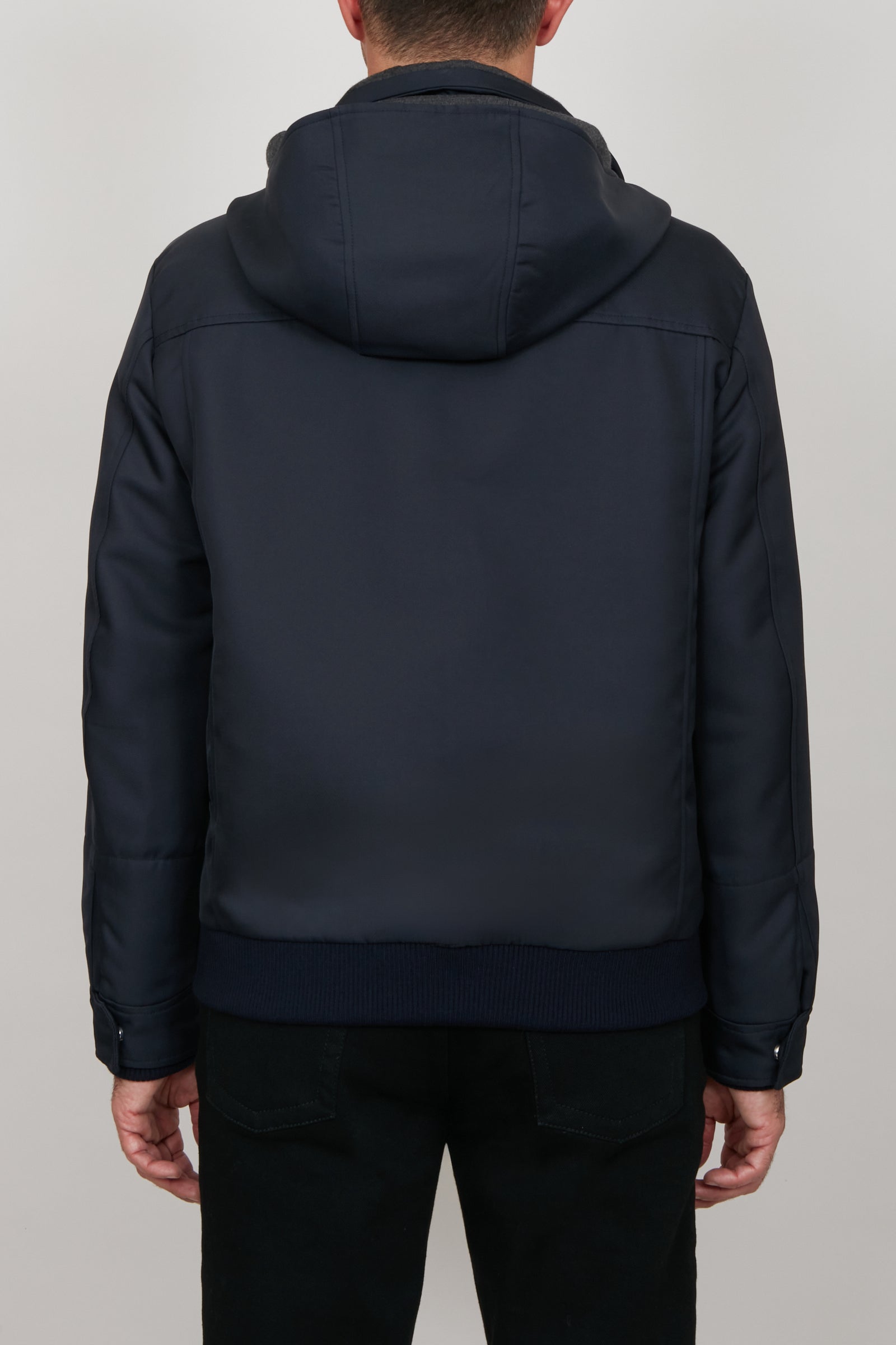 Blouson à capuche en soie mélangée - Bleu & Gris
