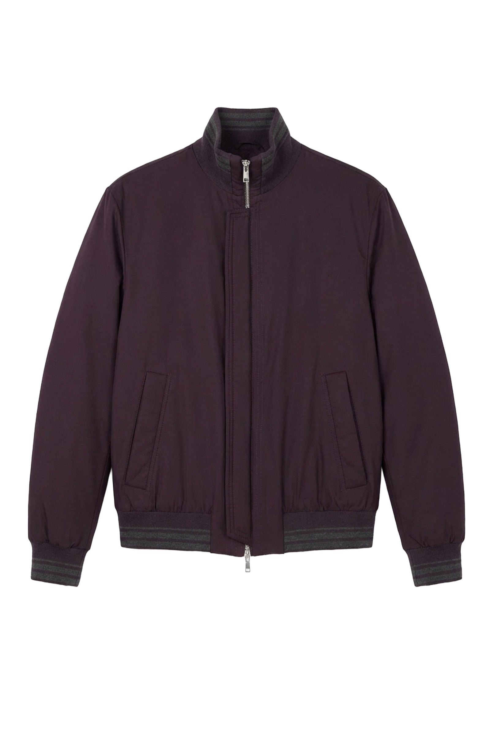 Bomber à bords rayés en soie - Violet & Gris