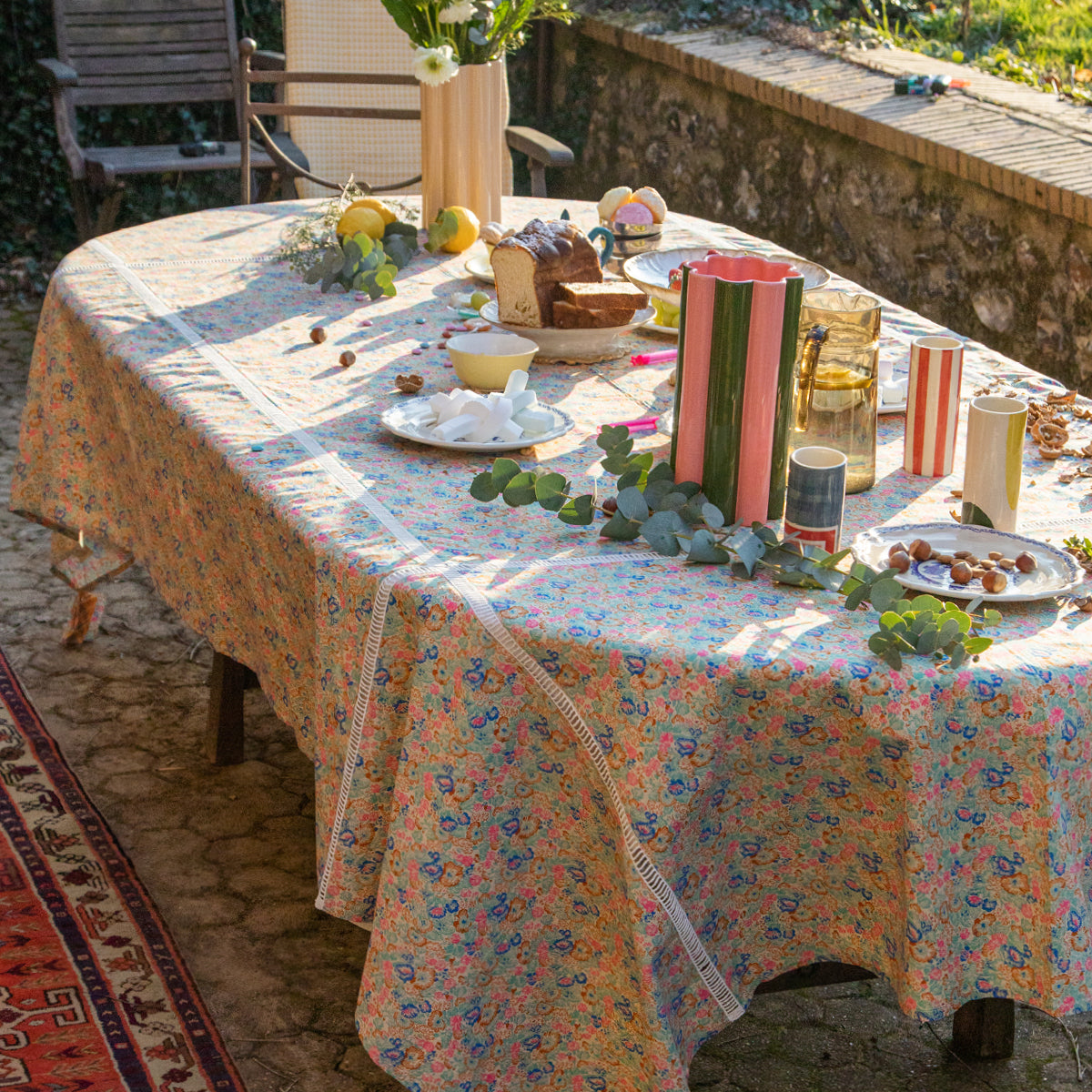 Nappe Bonjour en voile de coton - Bleu